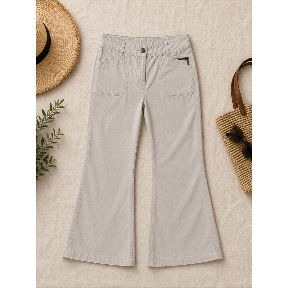 LOFT Cropped Pants 10 Beige Stretch Capri Flare Coastal Casual Summer Travel